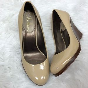 Cole Haan tan patent leather wedge shoes 6
